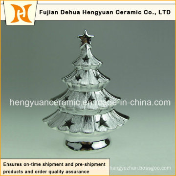 Silver Ceramic Christmas Tree Shape Stand Candle Holder for Home Decoration